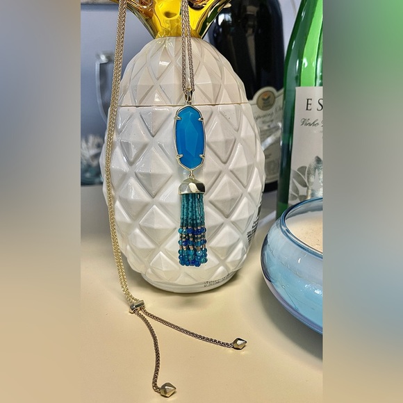 Kendra Scott NWOT Eva Teal Agate Long Long Pendant Necklace Adj Length Chain - Picture 5 of 11